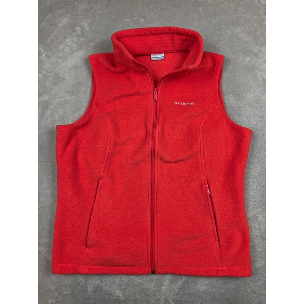Columbia Fleece Vest Women 1X Orange Full Zip Sleeveless Outdoor Layering